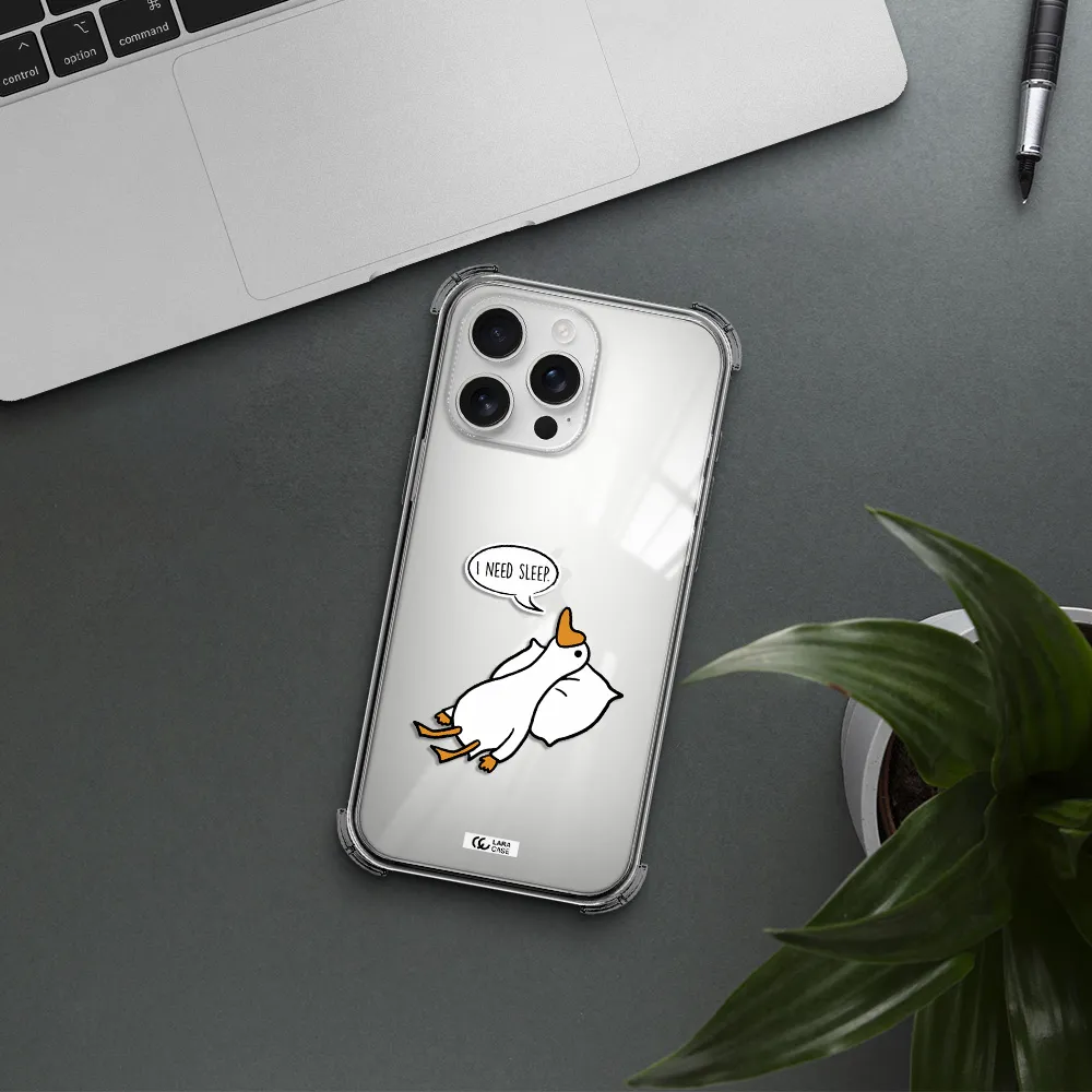 A Cartoon Of A Duck With A Pillow Apple Iphone 16 Pro Max Clear Pc Case