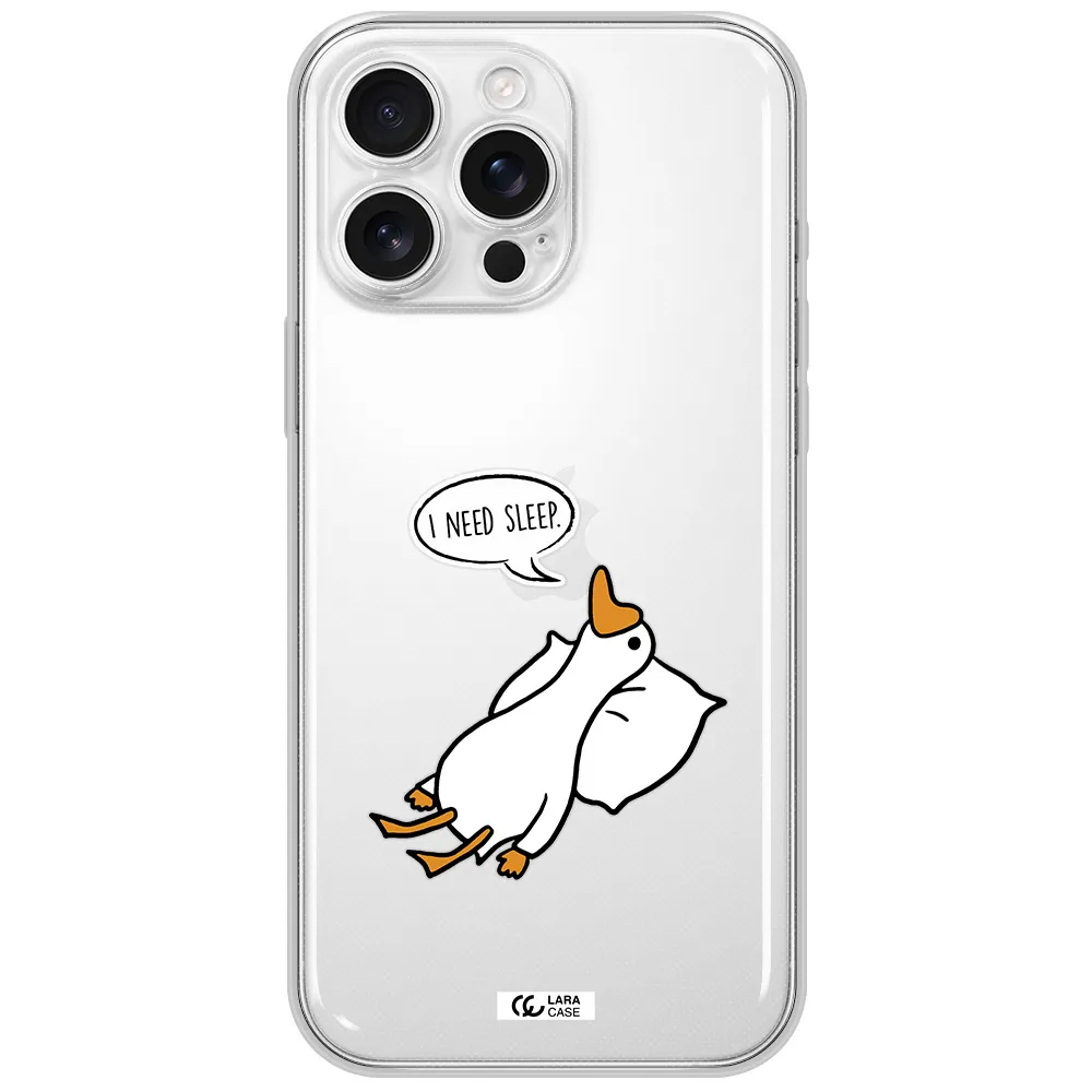 A Cartoon Of A Duck With A Pillow Apple Iphone 16 Pro Max Clear Tpu Case