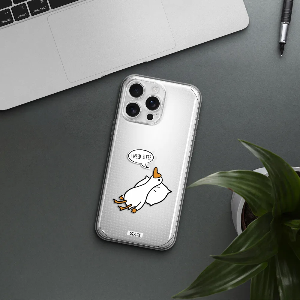 A Cartoon Of A Duck With A Pillow Apple Iphone 16 Pro Max Clear Tpu Case