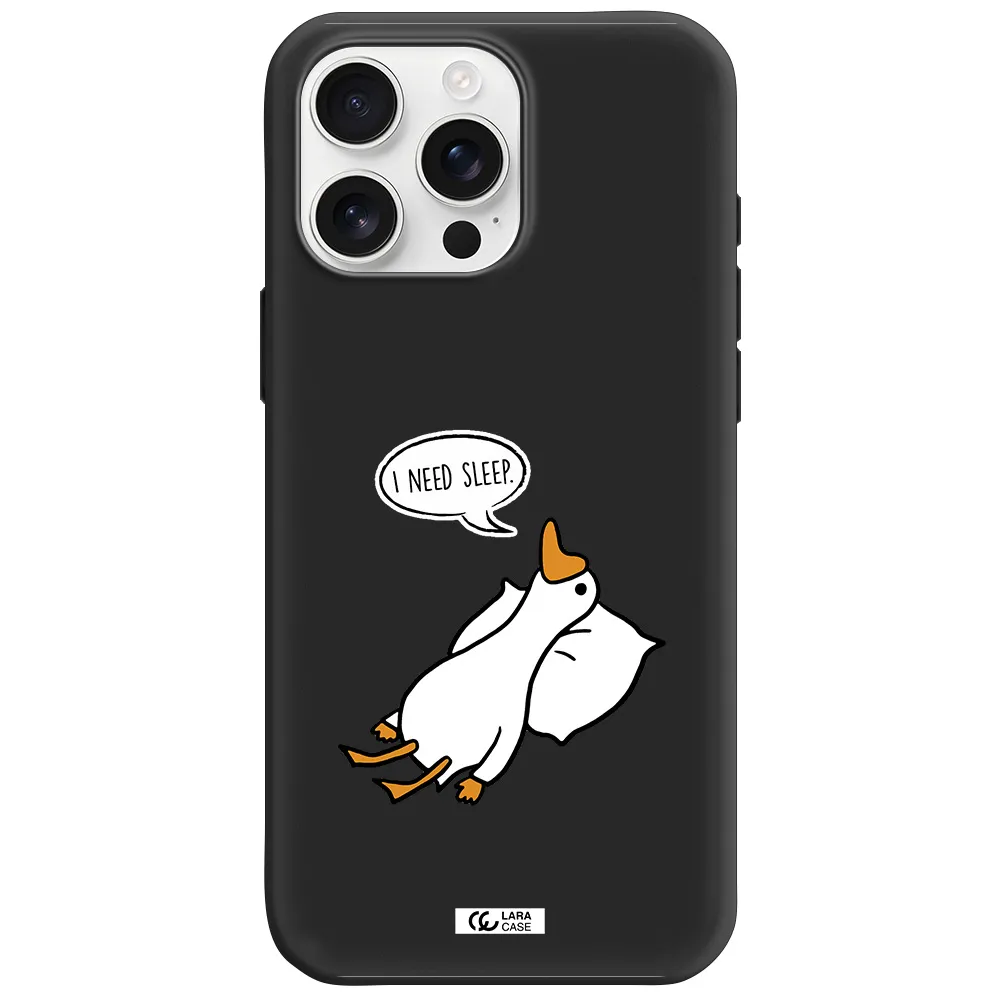 A Cartoon Of A Duck With A Pillow Apple Iphone 16 Pro Max Silicone Black Case