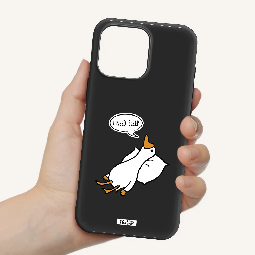 A Cartoon Of A Duck With A Pillow Apple Iphone 16 Pro Max Silicone Black Case