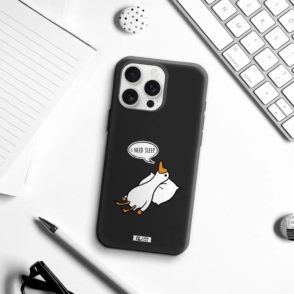 A Cartoon Of A Duck With A Pillow Apple Iphone 16 Pro Max Silicone Black Case