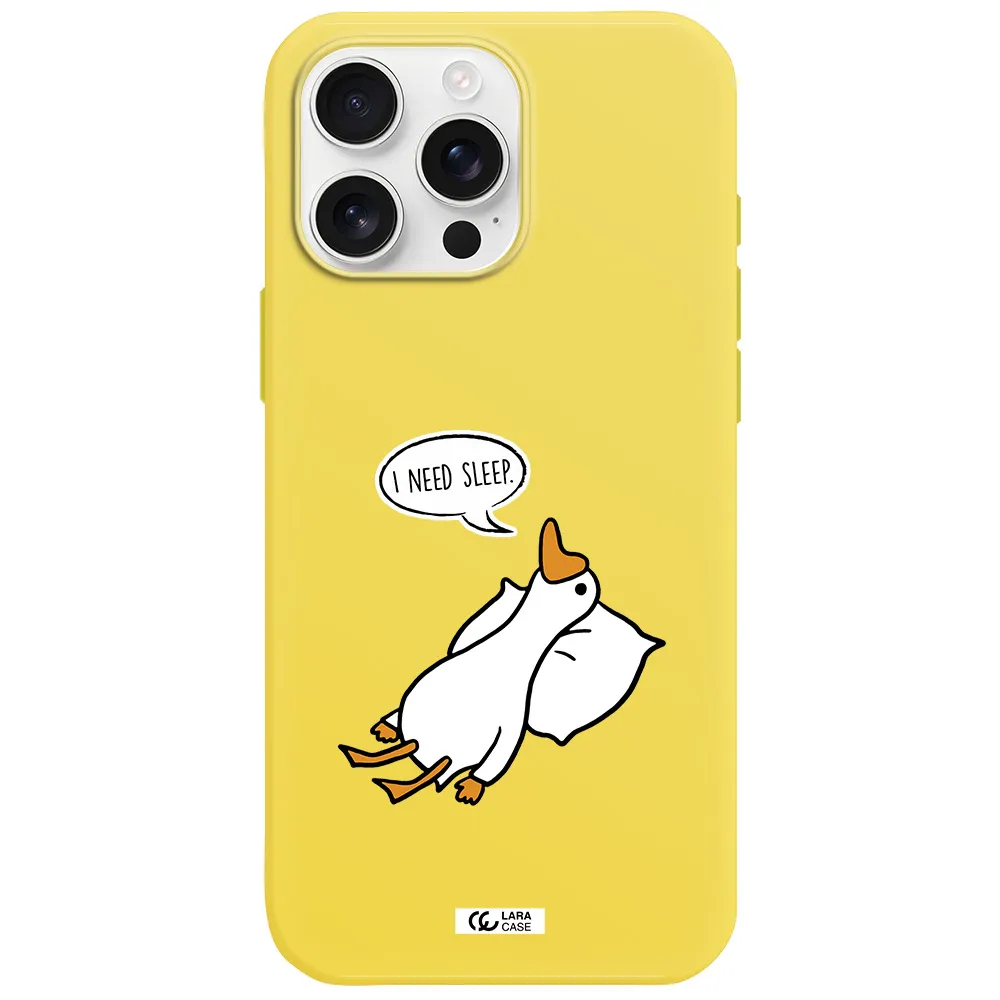 A Cartoon Of A Duck With A Pillow Apple Iphone 16 Pro Max Silicone Canary Yellow Case