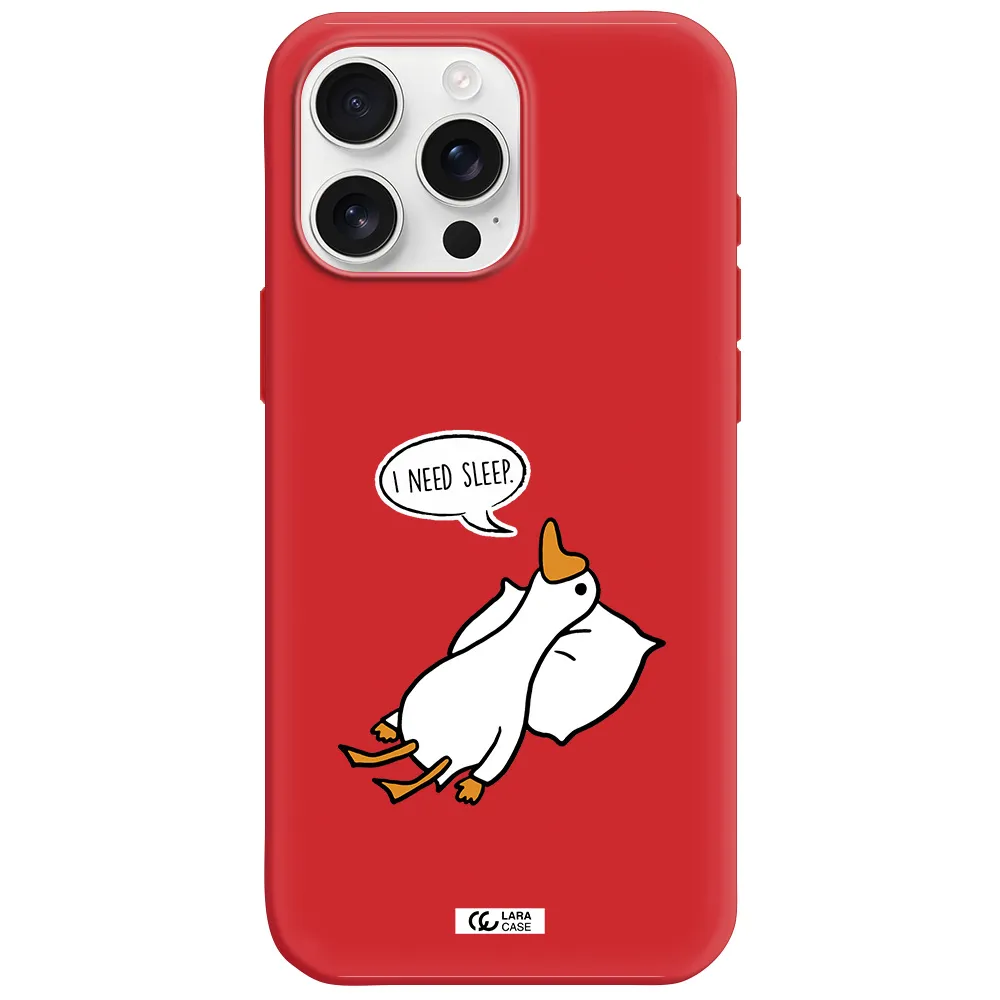A Cartoon Of A Duck With A Pillow Apple Iphone 16 Pro Max Silicone Imperial Red Case