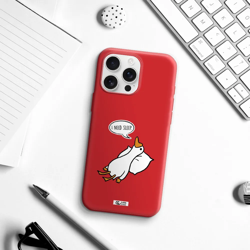 A Cartoon Of A Duck With A Pillow Apple Iphone 16 Pro Max Silicone Imperial Red Case
