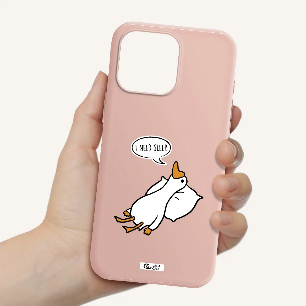 A Cartoon Of A Duck With A Pillow Apple Iphone 16 Pro Max Silicone Pastel Pink Case