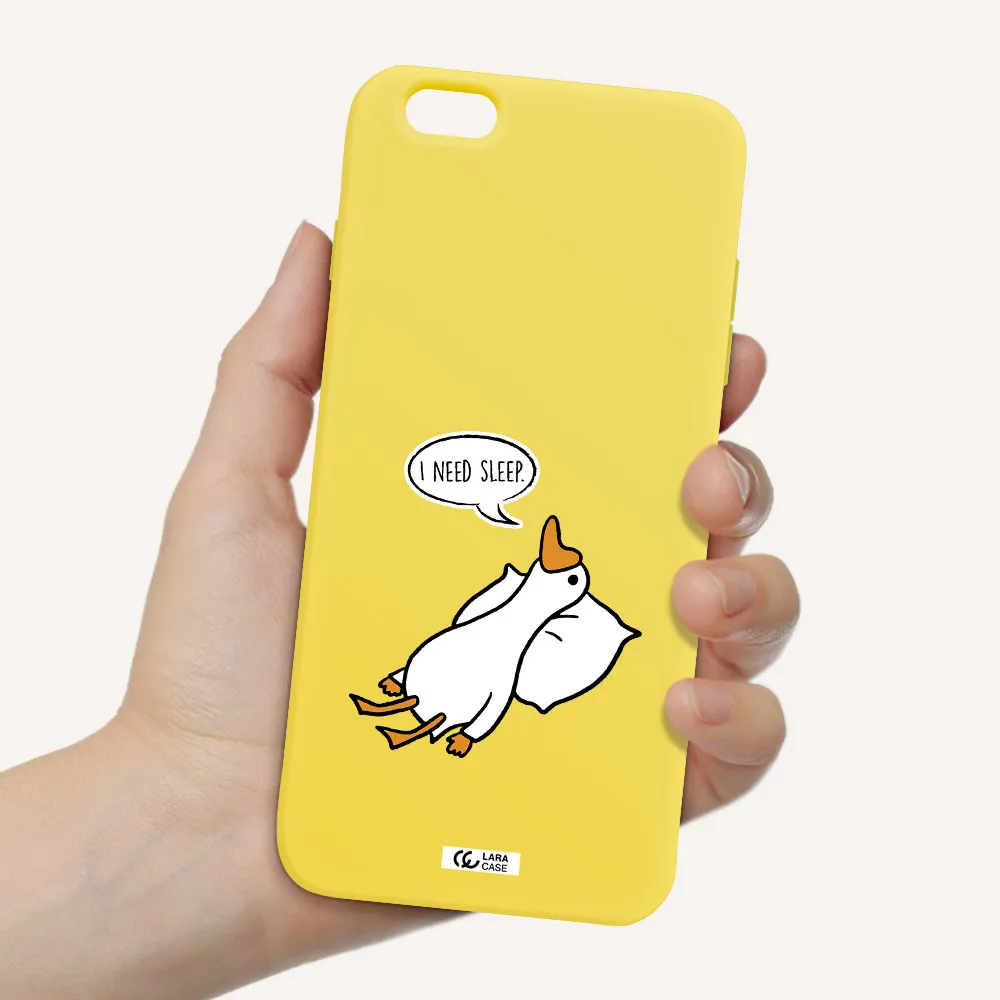 a cartoon of a duck with a pillow Apple iPhone 6 plus Silicone canary yellow Case