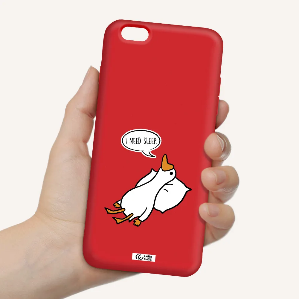 a cartoon of a duck with a pillow Apple iPhone 6 plus Silicone Imperial Red Case