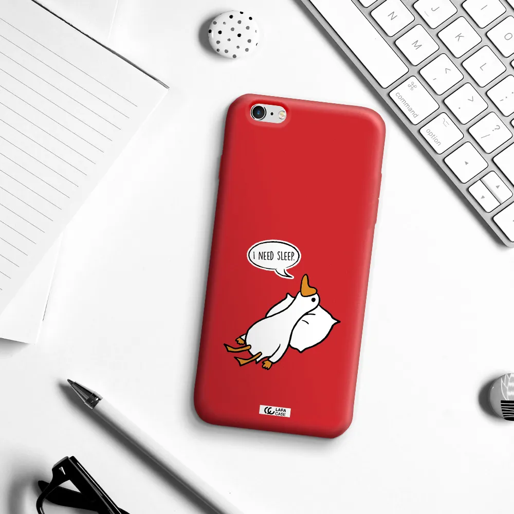 a cartoon of a duck with a pillow Apple iPhone 6 plus Silicone Imperial Red Case