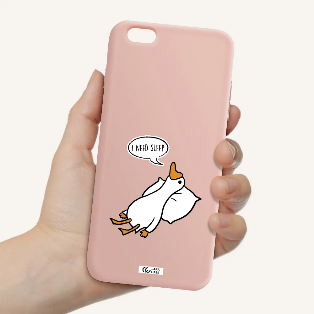 a cartoon of a duck with a pillow Apple iPhone 6 plus Silicone pastel pink Case
