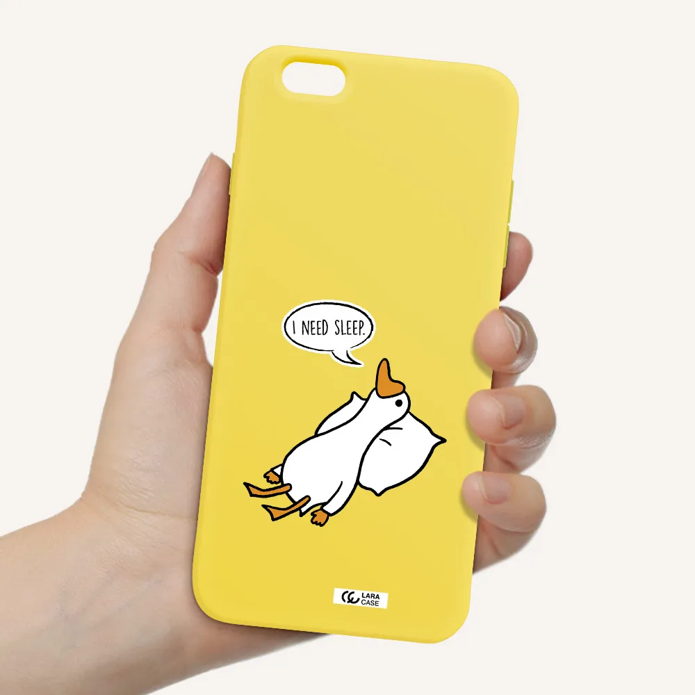 a cartoon of a duck with a pillow Apple iPhone 6 s plus Silicone canary yellow Case