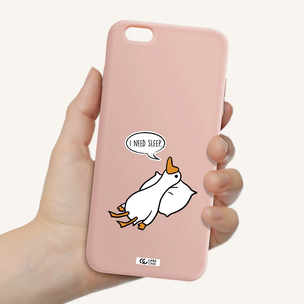 a cartoon of a duck with a pillow Apple iPhone 6 s plus Silicone pastel pink Case