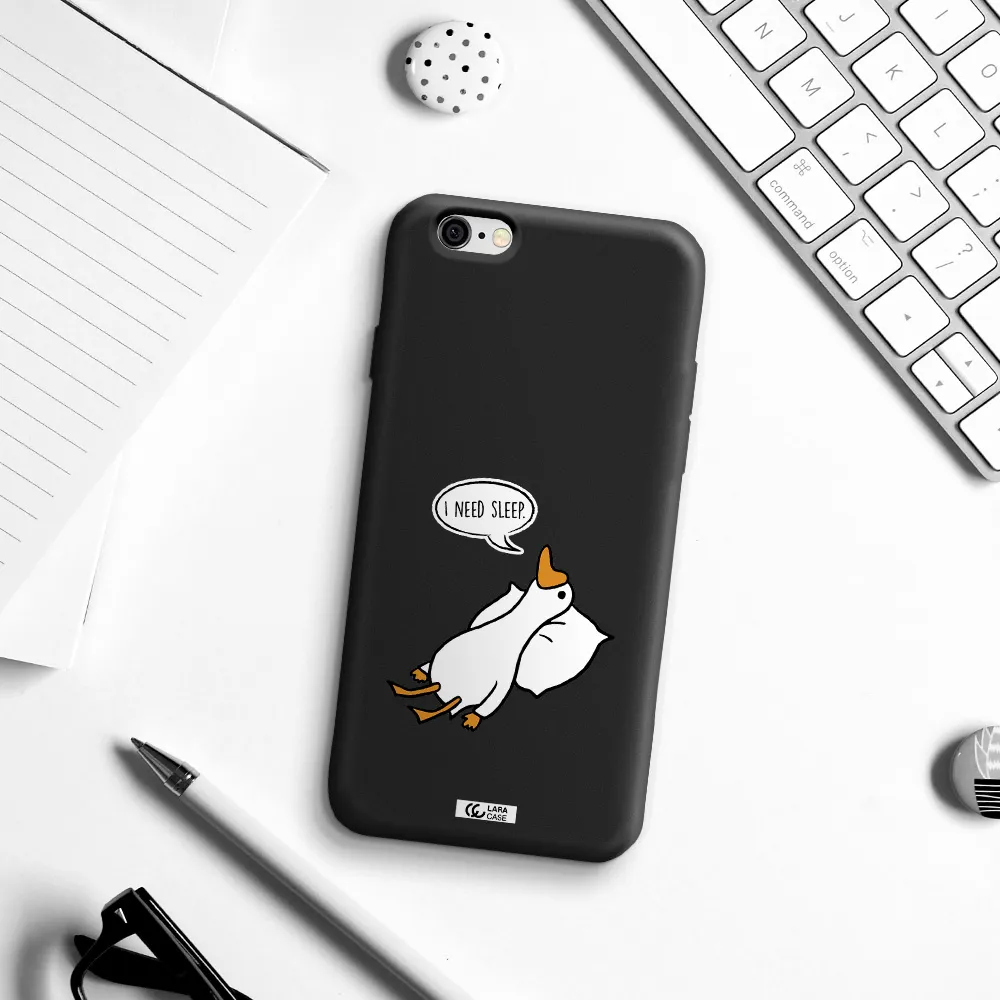 a cartoon of a duck with a pillow Apple iPhone 6 Silicone black Case