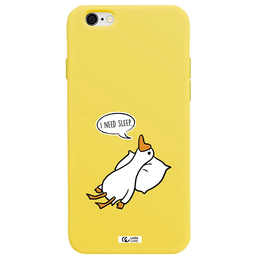 a cartoon of a duck with a pillow Apple iPhone 6 Silicone canary yellow Case