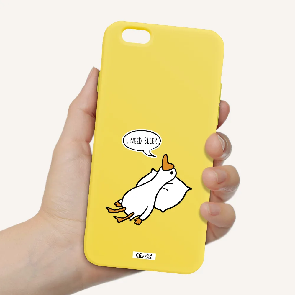 a cartoon of a duck with a pillow Apple iPhone 6 Silicone canary yellow Case