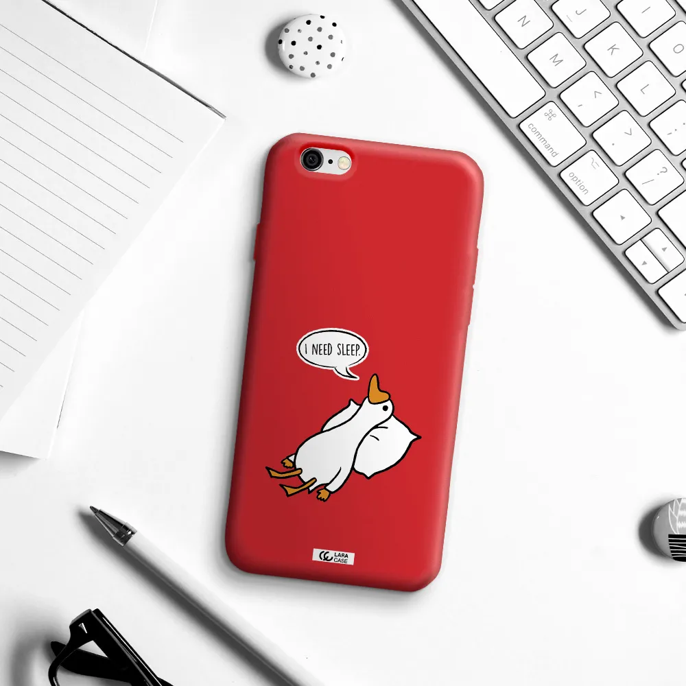 a cartoon of a duck with a pillow Apple iPhone 6 Silicone Imperial Red Case
