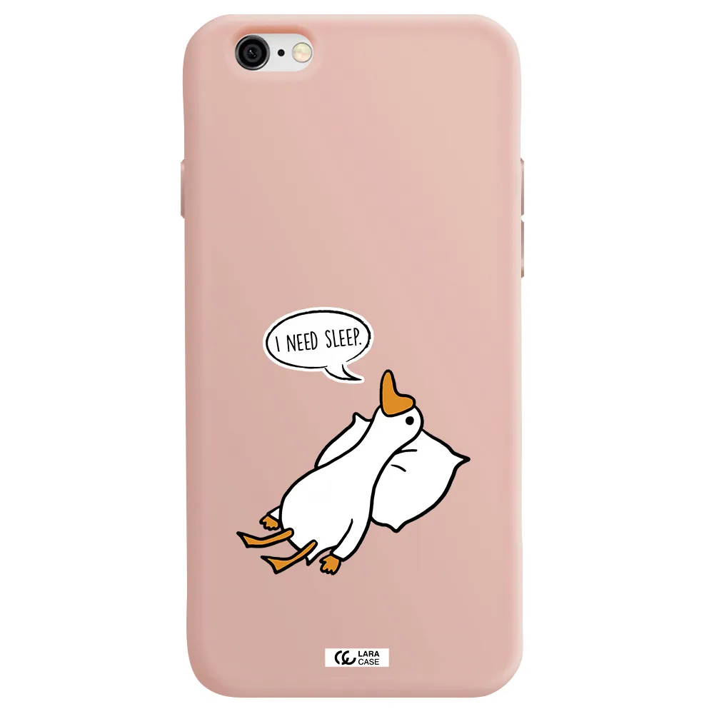 a cartoon of a duck with a pillow Apple iPhone 6 Silicone pastel pink Case