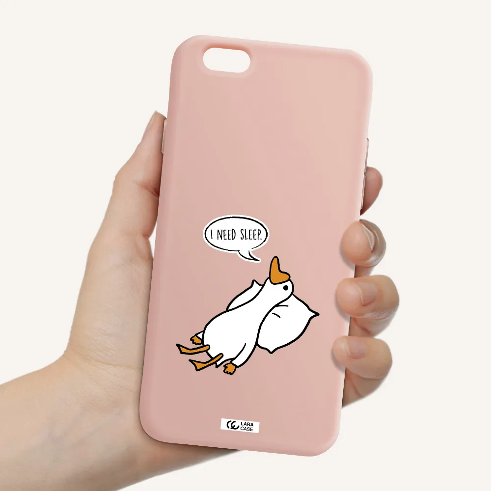 a cartoon of a duck with a pillow Apple iPhone 6 Silicone pastel pink Case