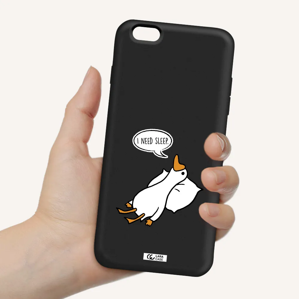 a cartoon of a duck with a pillow Apple iPhone 6S Silicone black Case