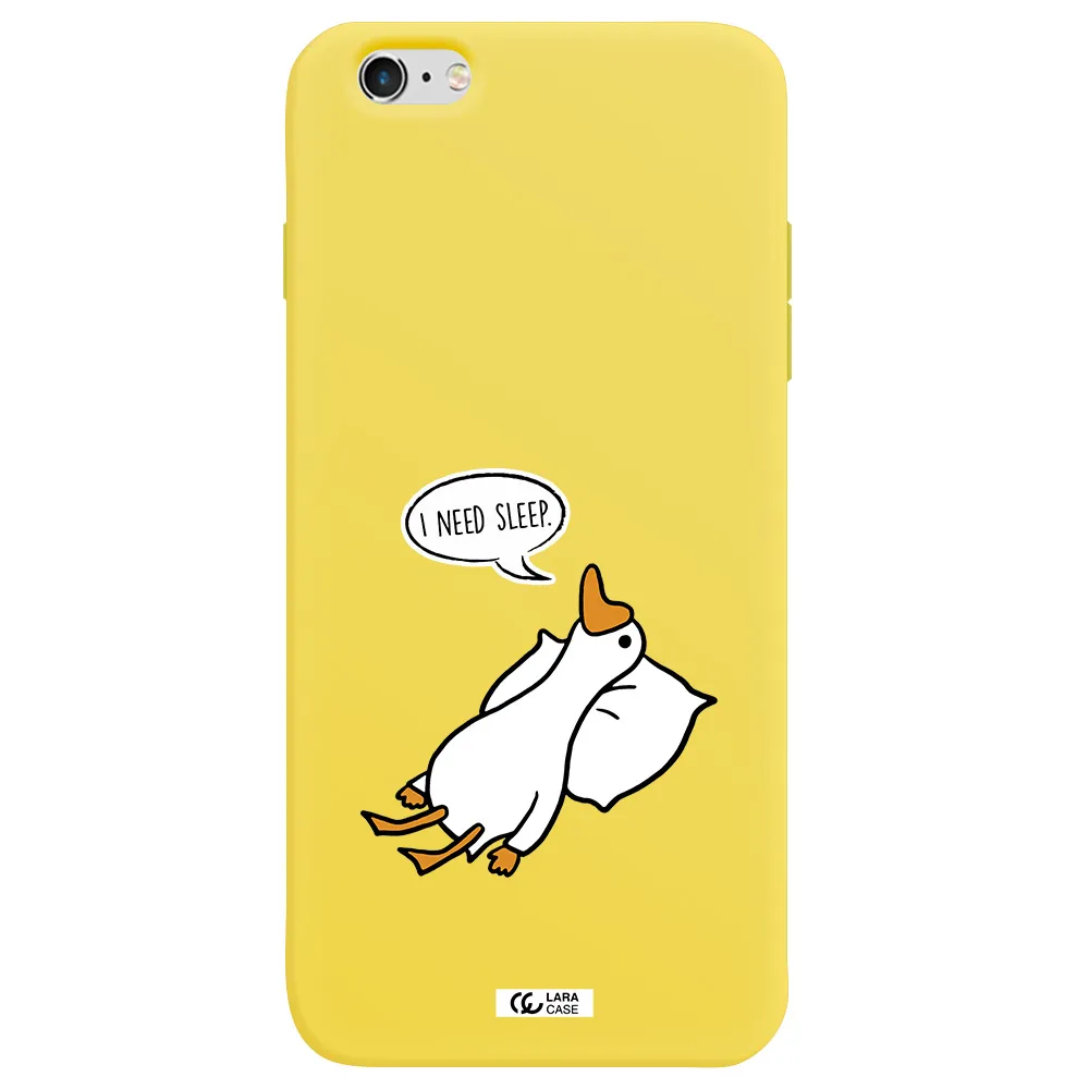 a cartoon of a duck with a pillow Apple iPhone 6S Silicone canary yellow Case