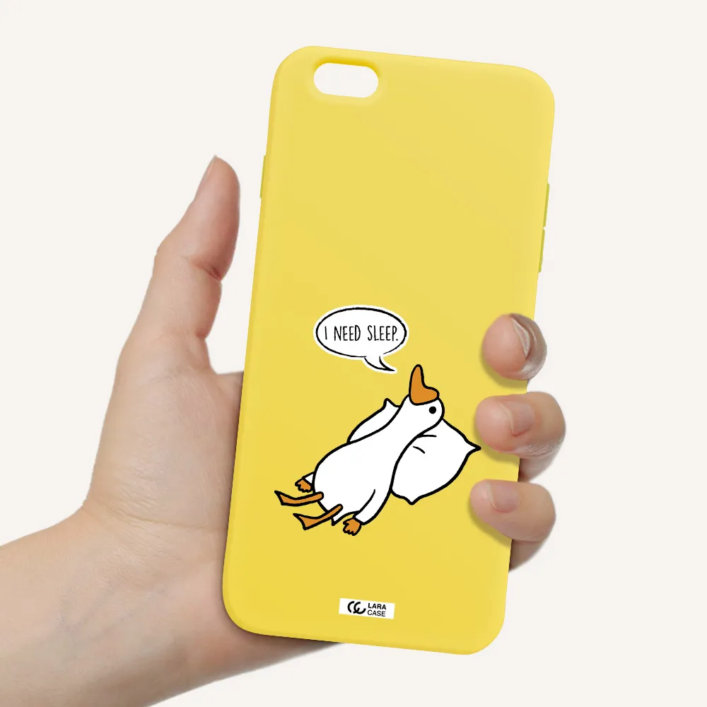 a cartoon of a duck with a pillow Apple iPhone 6S Silicone canary yellow Case