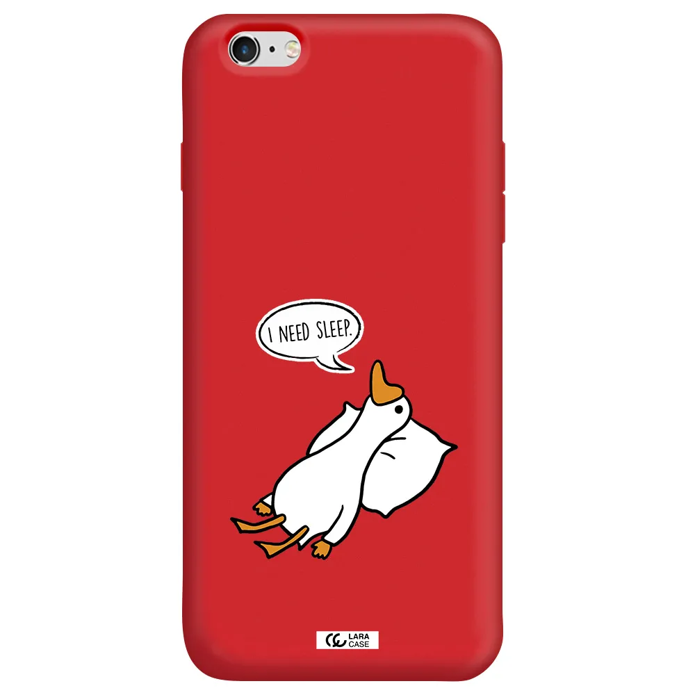 a cartoon of a duck with a pillow Apple iPhone 6S Silicone Imperial Red Case