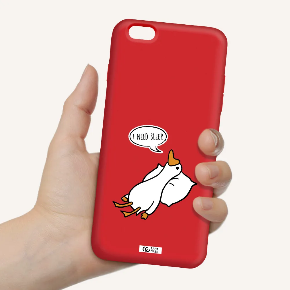 a cartoon of a duck with a pillow Apple iPhone 6S Silicone Imperial Red Case