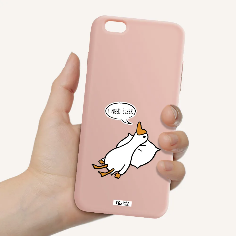 a cartoon of a duck with a pillow Apple iPhone 6S Silicone pastel pink Case