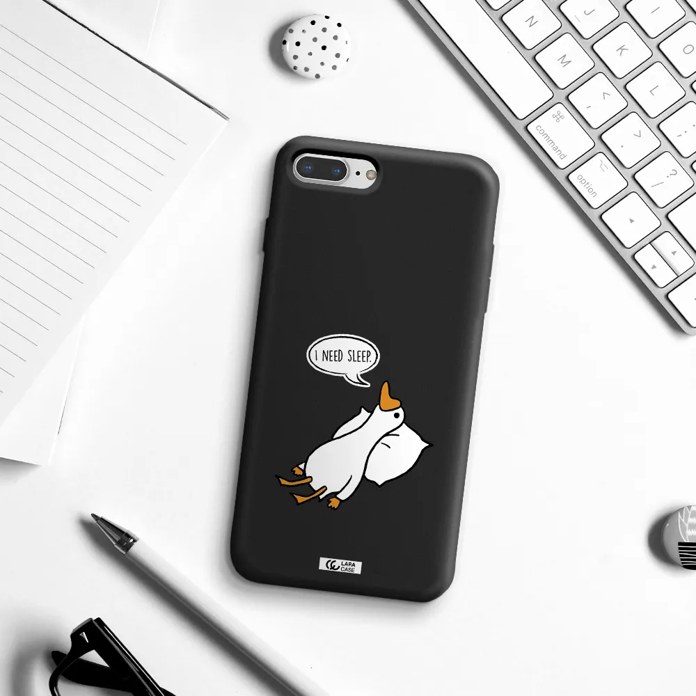 a cartoon of a duck with a pillow Apple iPhone 7 plus Silicone black Case