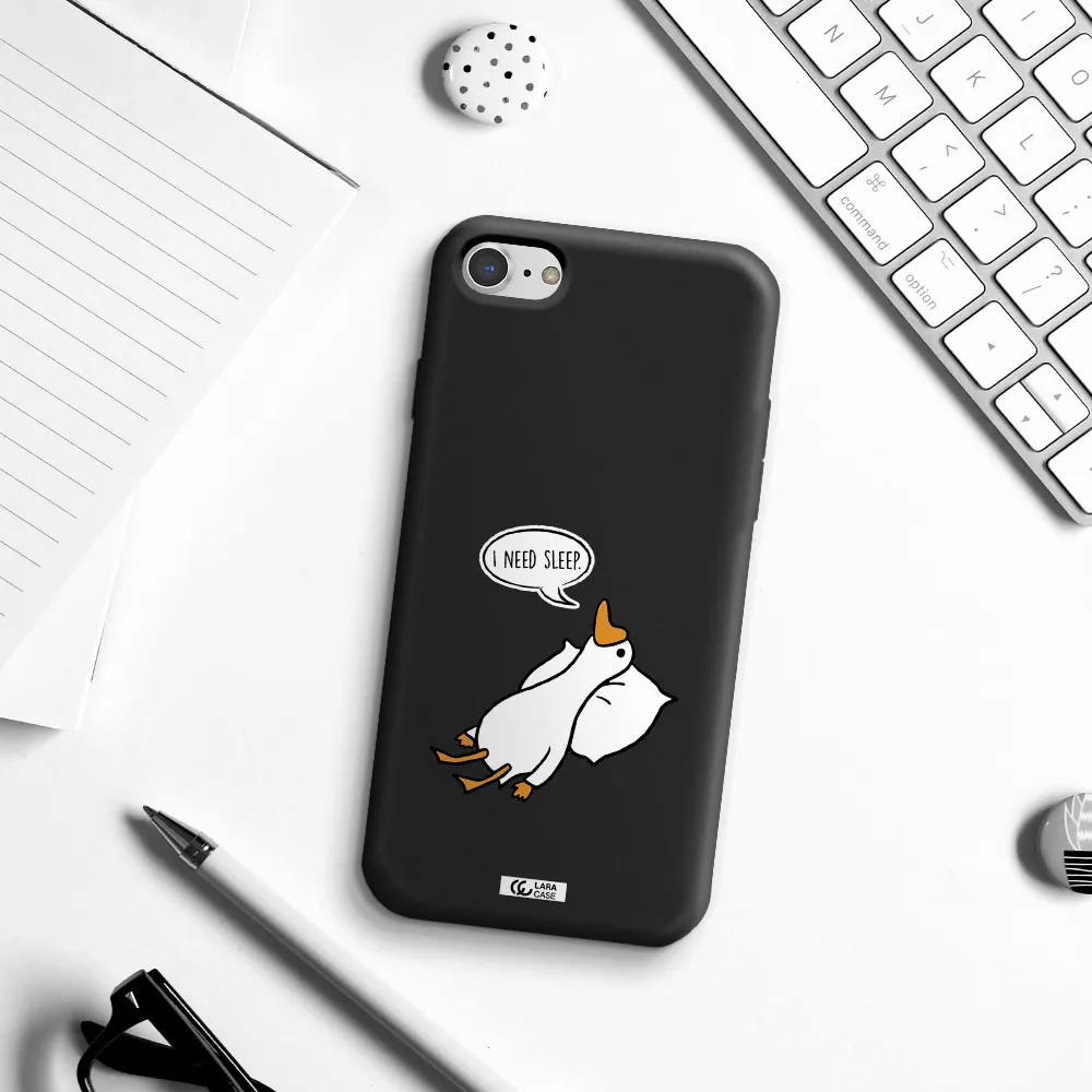 a cartoon of a duck with a pillow Apple iPhone 7 Silicone black Case