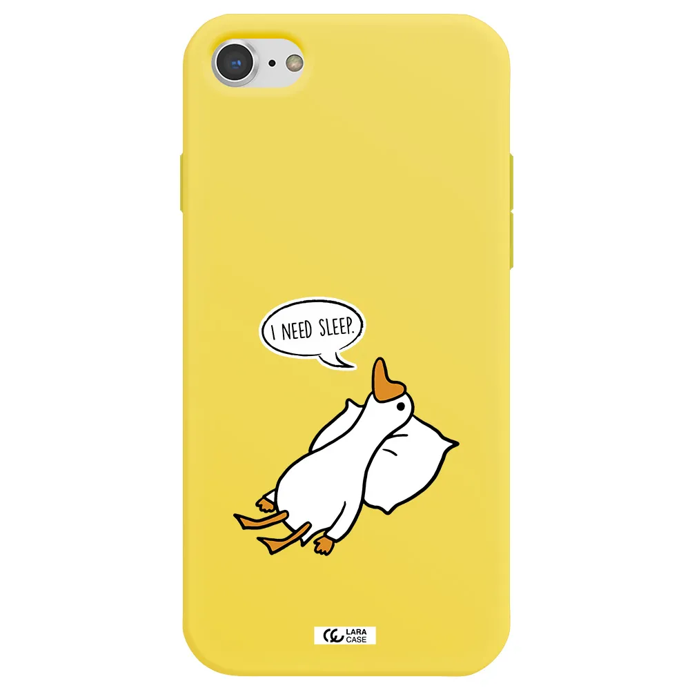 a cartoon of a duck with a pillow Apple iPhone 7 Silicone canary yellow Case