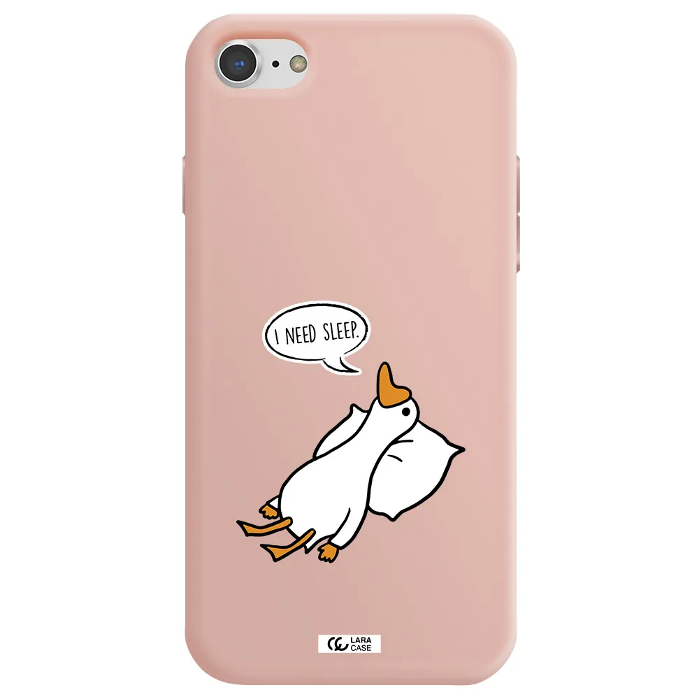 a cartoon of a duck with a pillow Apple iPhone 7 Silicone pastel pink Case