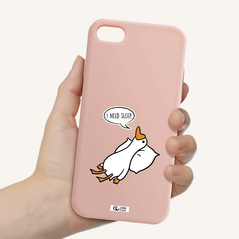 a cartoon of a duck with a pillow Apple iPhone 7 Silicone pastel pink Case