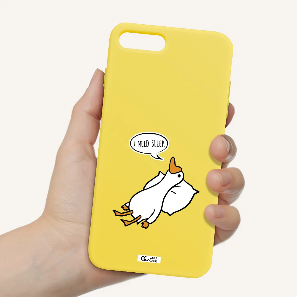 a cartoon of a duck with a pillow Apple iPhone 8 plus Silicone canary yellow Case