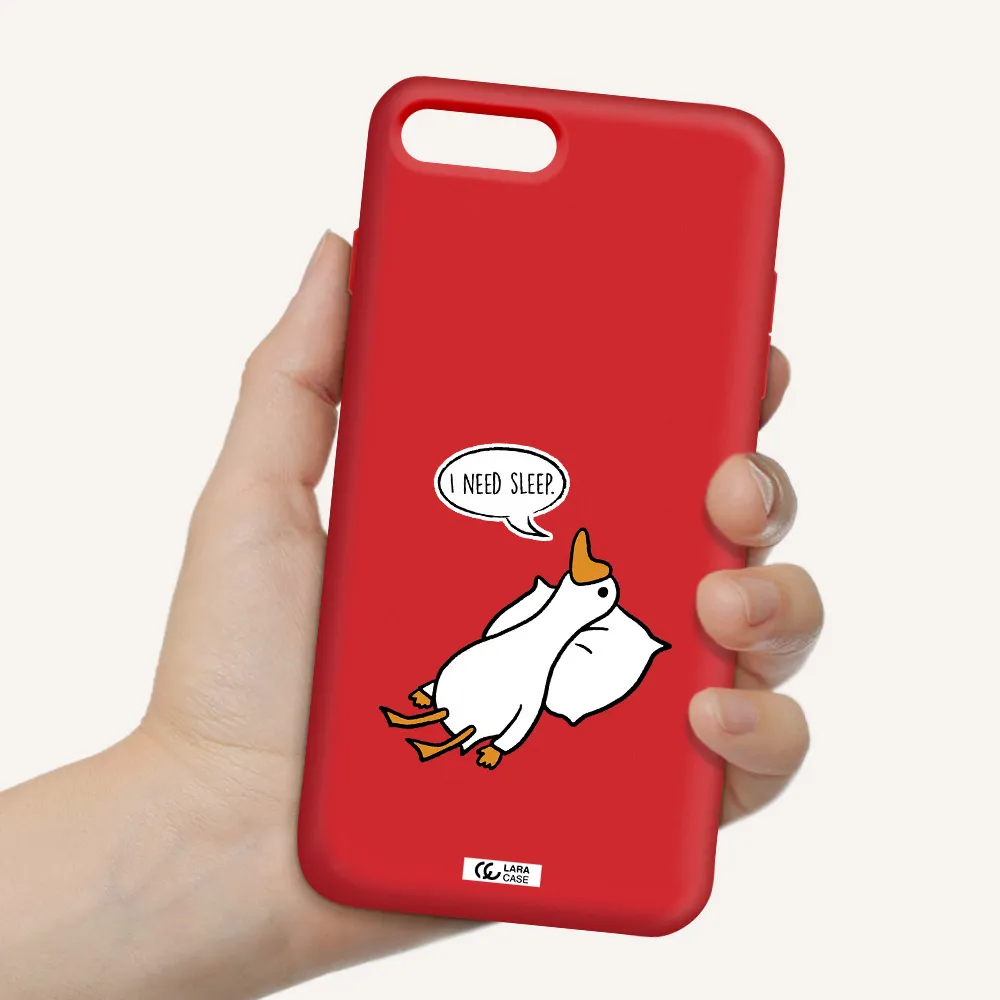 a cartoon of a duck with a pillow Apple iPhone 8 plus Silicone Imperial Red Case