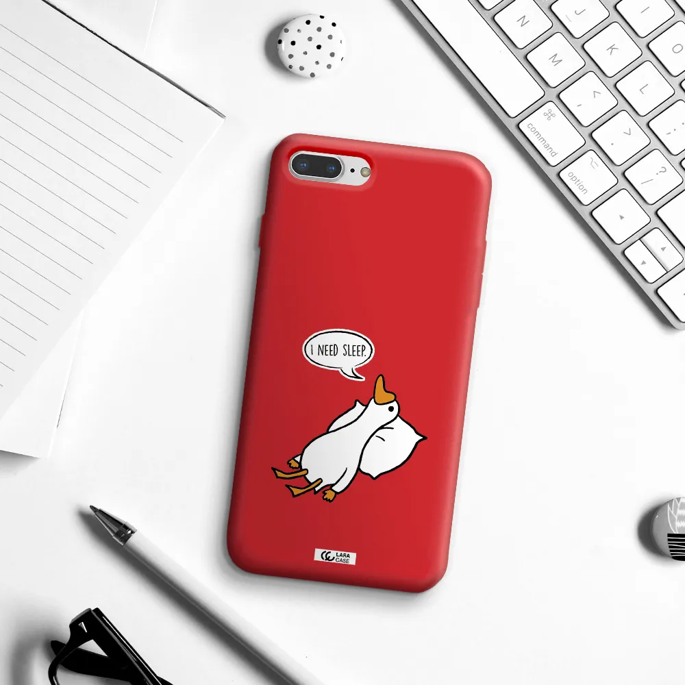 a cartoon of a duck with a pillow Apple iPhone 8 plus Silicone Imperial Red Case