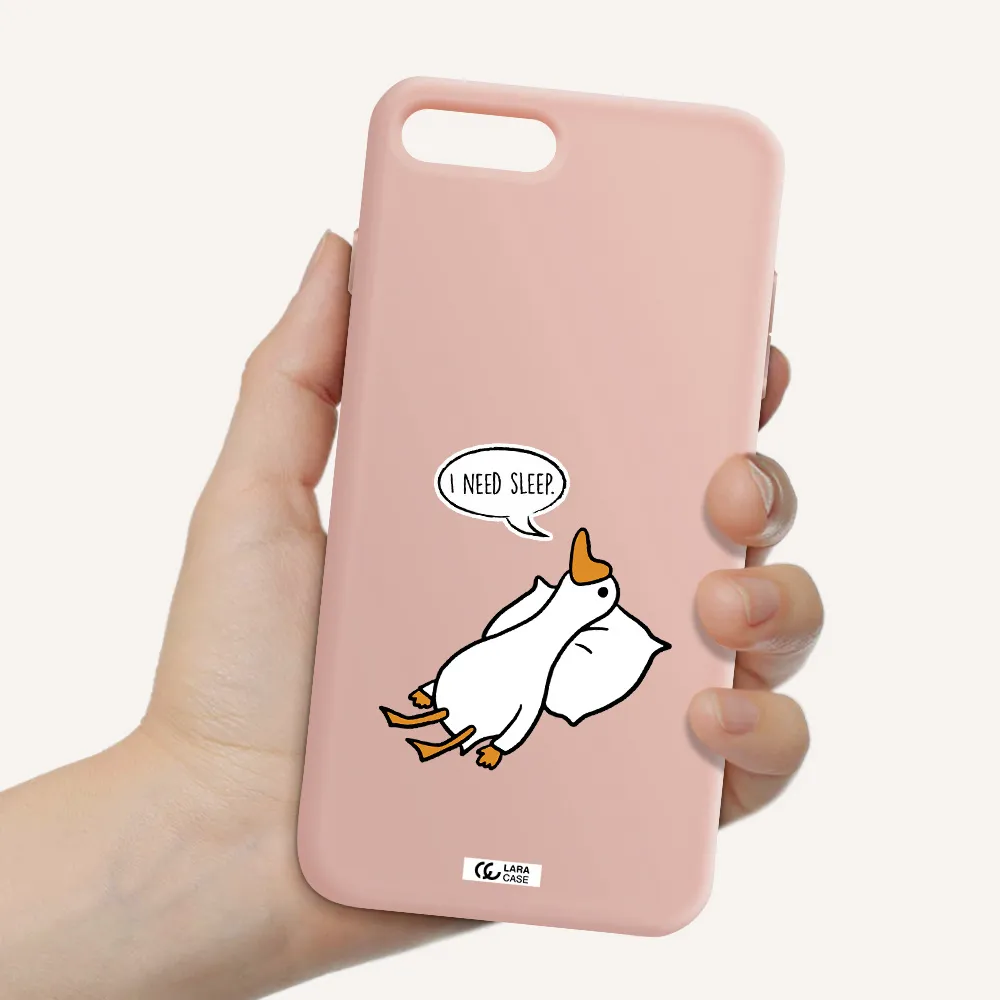 a cartoon of a duck with a pillow Apple iPhone 8 plus Silicone pastel pink Case