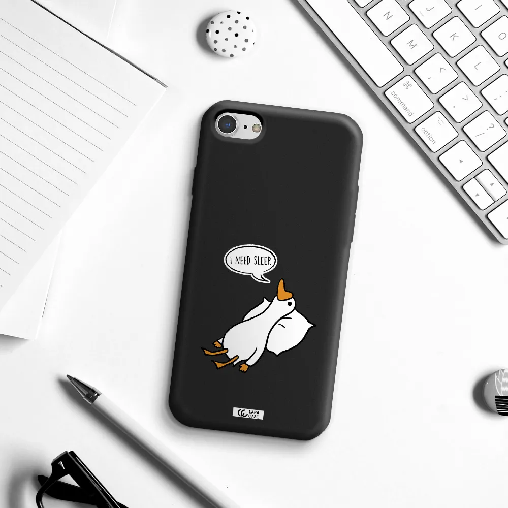 a cartoon of a duck with a pillow Apple iPhone 8 Silicone black Case