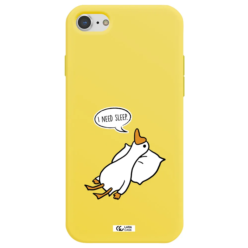 a cartoon of a duck with a pillow Apple iPhone 8 Silicone canary yellow Case