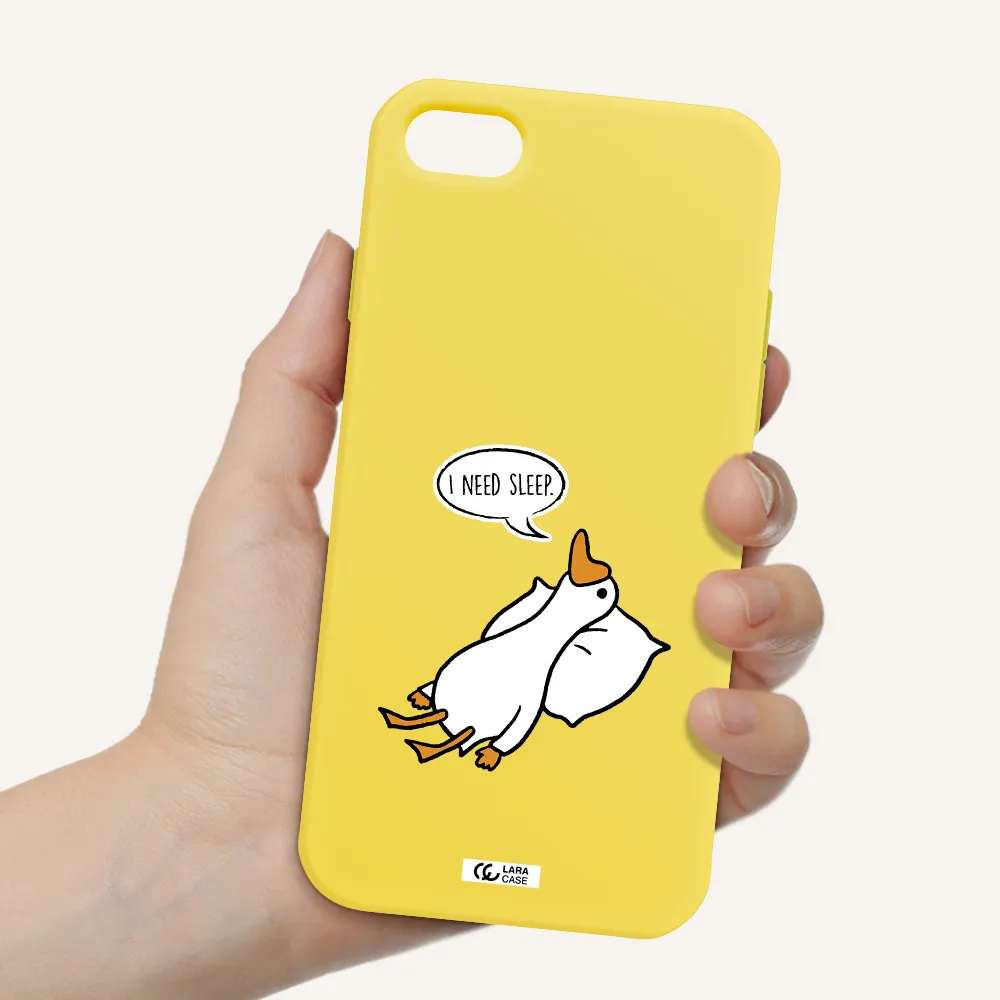 a cartoon of a duck with a pillow Apple iPhone 8 Silicone canary yellow Case