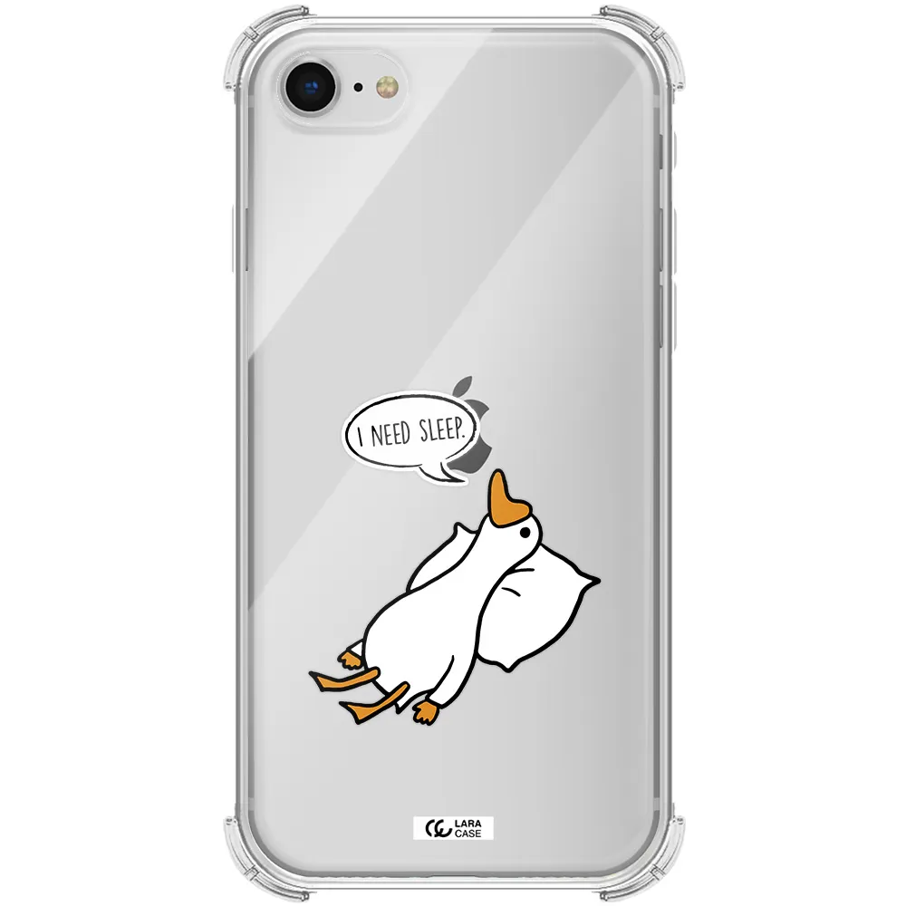 a cartoon of a duck with a pillow Apple iPhone se 2020 Clear PC Case