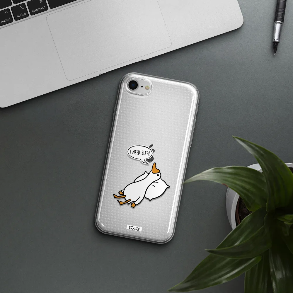 A Cartoon Of A Duck With A Pillow Apple Iphone Se 2020 Clear Tpu Case