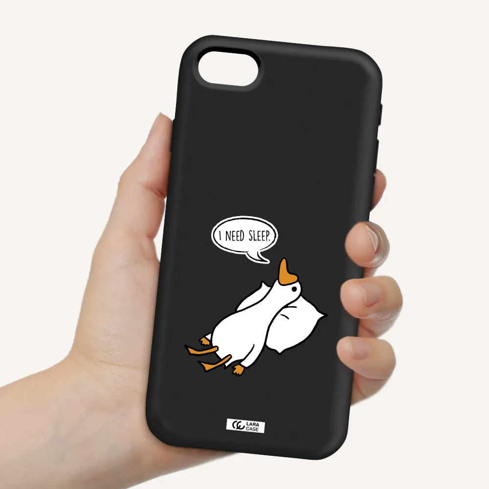 a cartoon of a duck with a pillow Apple iPhone se 2020 Silicone black Case