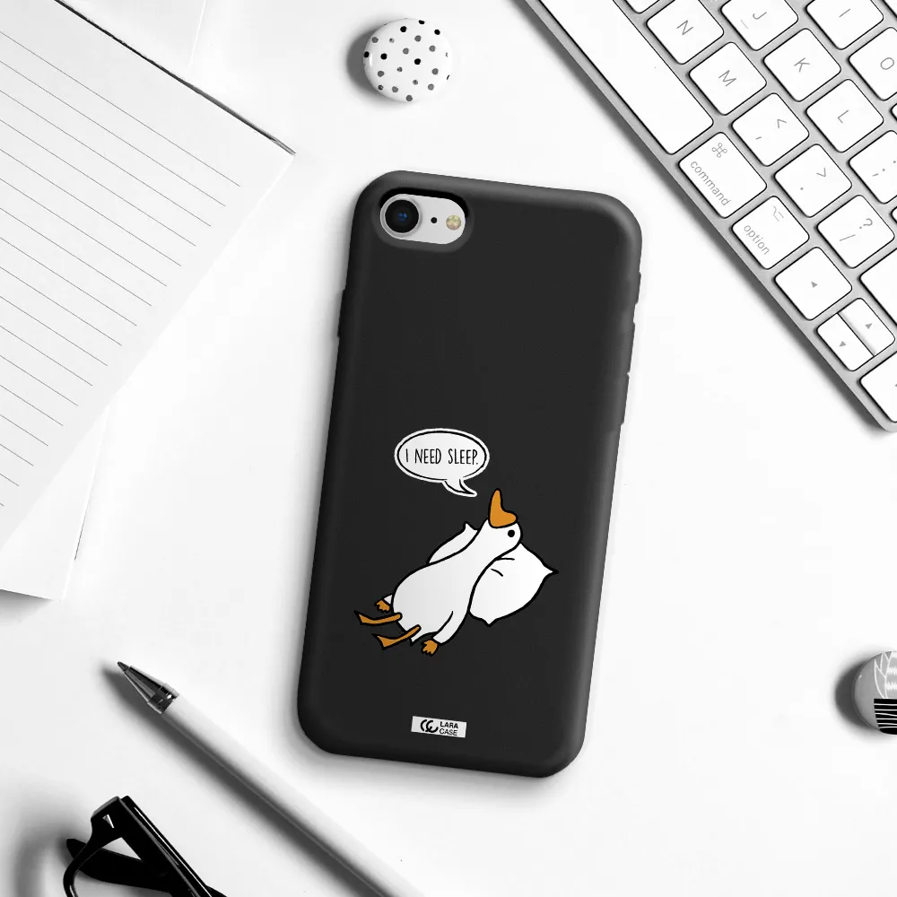 a cartoon of a duck with a pillow Apple iPhone se 2020 Silicone black Case