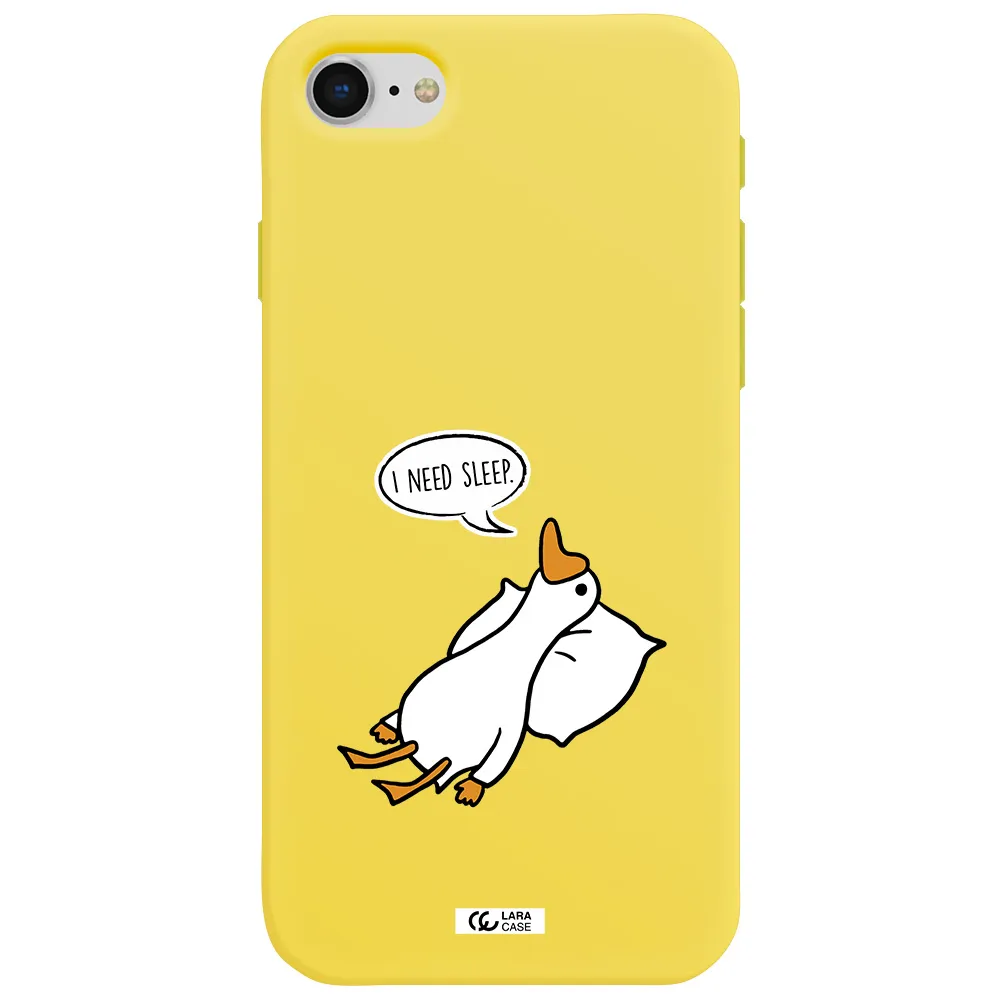 a cartoon of a duck with a pillow Apple iPhone se 2020 Silicone canary yellow Case