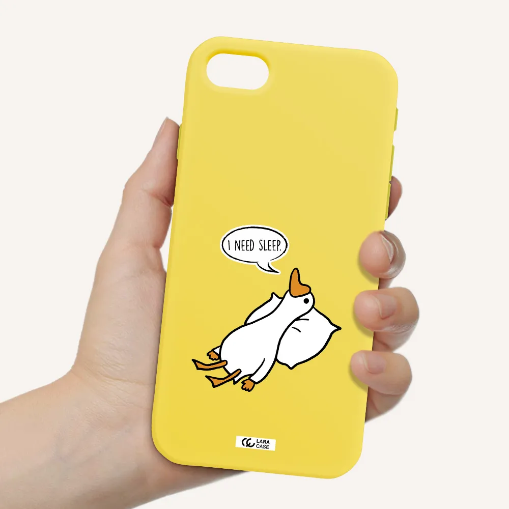 a cartoon of a duck with a pillow Apple iPhone se 2020 Silicone canary yellow Case