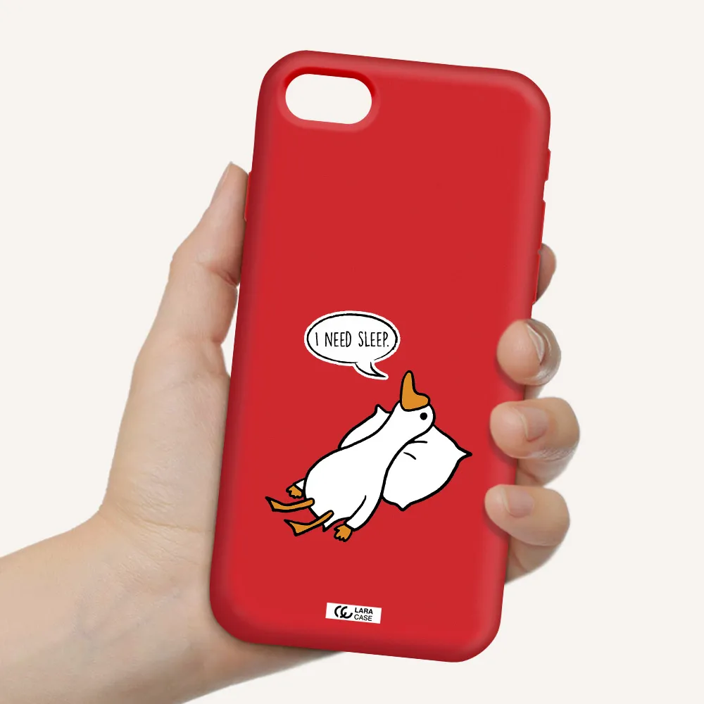 a cartoon of a duck with a pillow Apple iPhone se 2020 Silicone Imperial Red Case