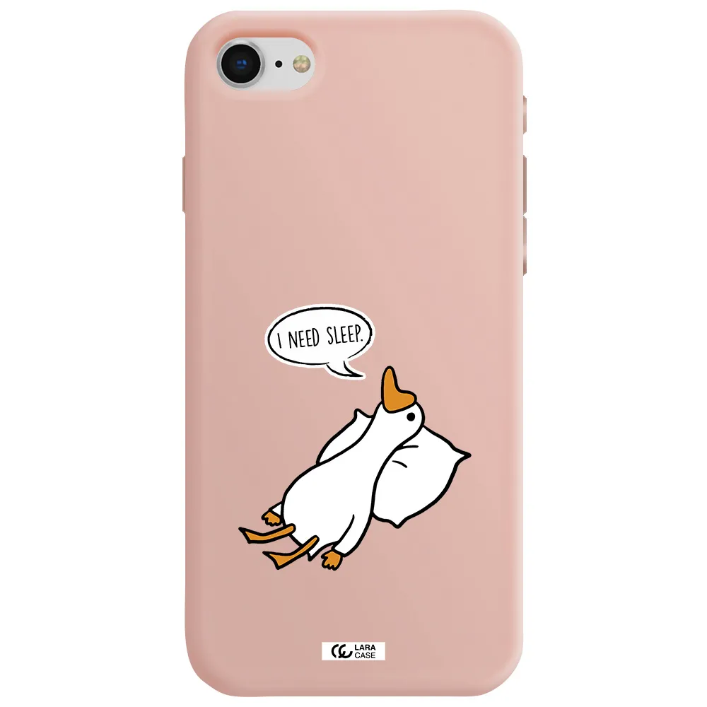 a cartoon of a duck with a pillow Apple iPhone se 2020 Silicone pastel pink Case
