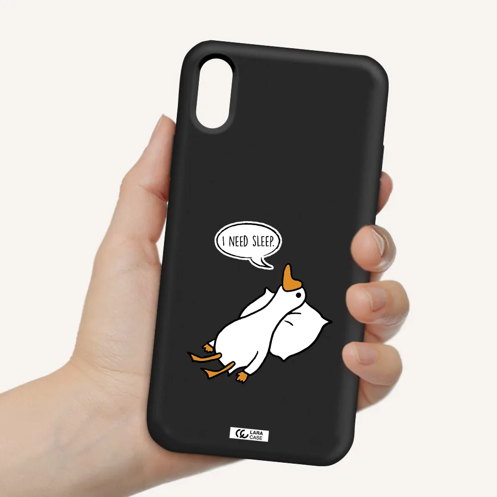 a cartoon of a duck with a pillow Apple iPhone X Silicone black Case