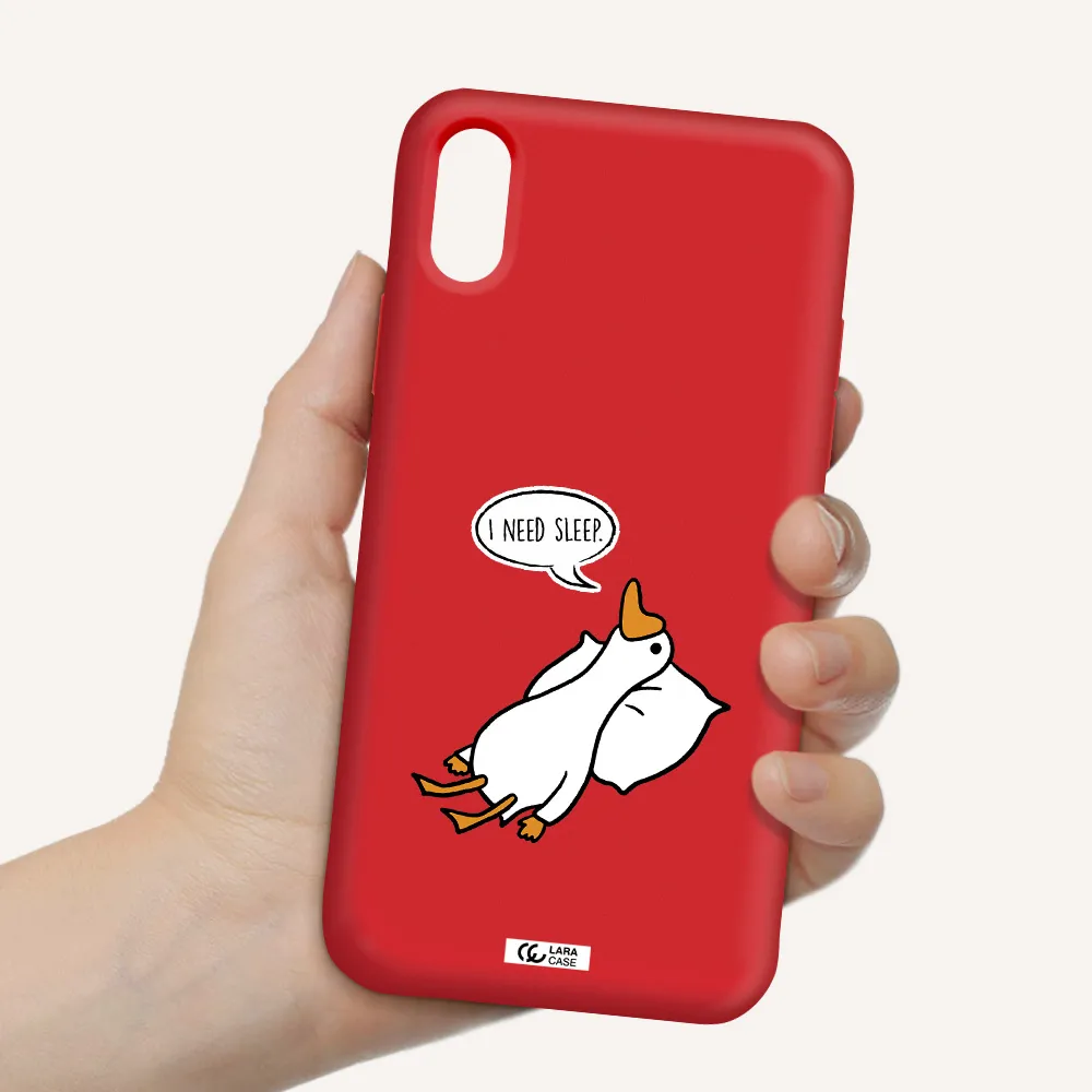 a cartoon of a duck with a pillow Apple iPhone X Silicone Imperial Red Case